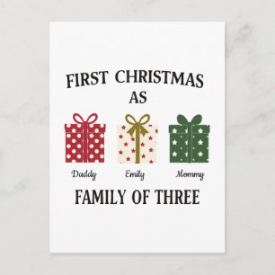 First Christmas as Family of Three Gift Holiday Postcard