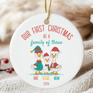 First Christmas as Family of Three Personalised  Ceramic Tree Decoration