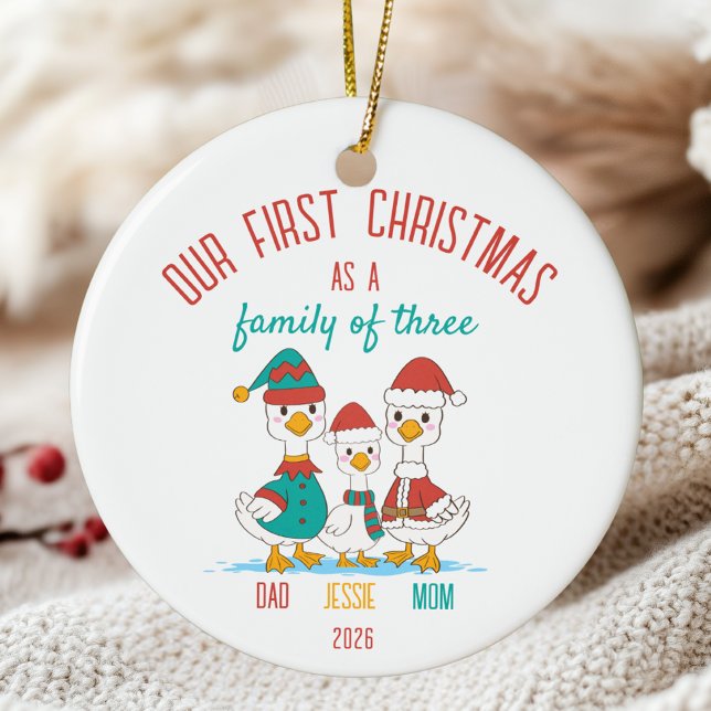 First Christmas as Family of Three Personalised  Ceramic Tree Decoration (Creator Uploaded)