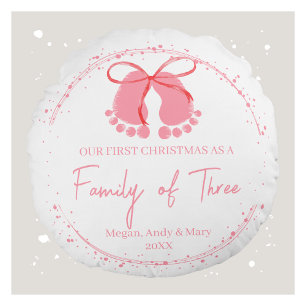 First Christmas as Family of Three Personalised  Round Cushion