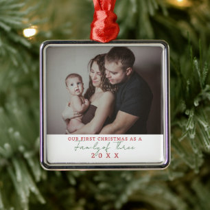 First Christmas As Family of Three Photo Metal Tree Decoration