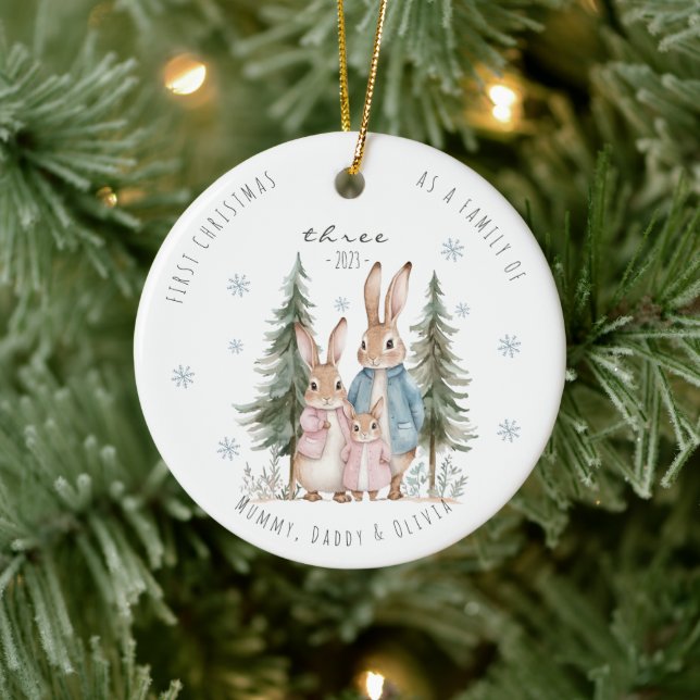 First Christmas As Family of Three Rabbit Ceramic Tree Decoration (Tree)