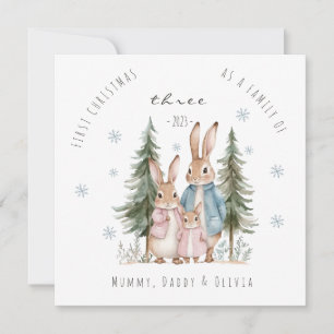 First Christmas As Family of Three Rabbit Holiday Card