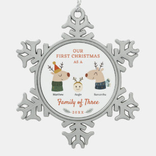 First Christmas As Family of Three Snowflake Pewter Christmas Ornament