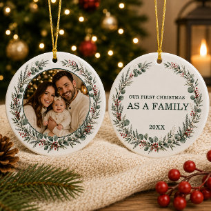 First Christmas as Family Photo Ceramic Tree Decoration
