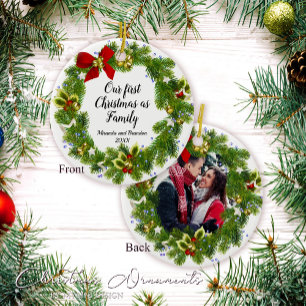 First Christmas as Family Photo Christmas Ceramic Tree Decoration