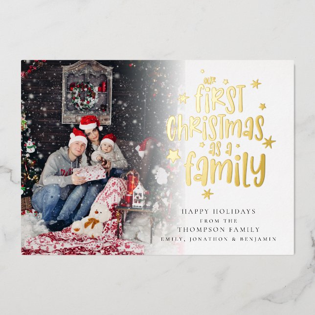 First Christmas As Family Photo Luxury Real Foil Holiday Card (Front)