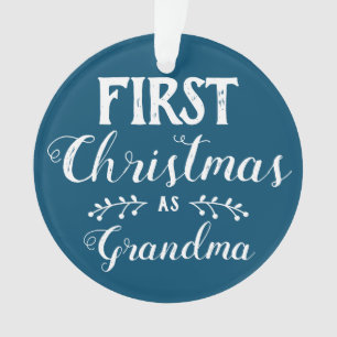 First Christmas as Grandma blue & white with photo Ornament