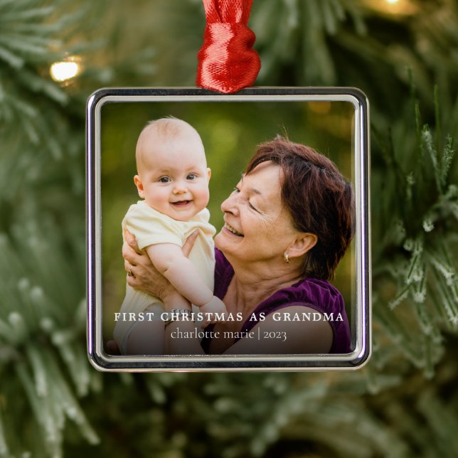 First Christmas As Grandma Elegant Photo Holiday Metal Tree Decoration (Tree)