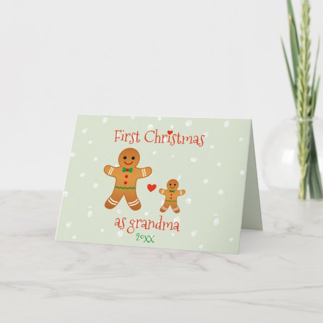 First Christmas as Grandma - Gingerbread Men Holiday Card (Front)