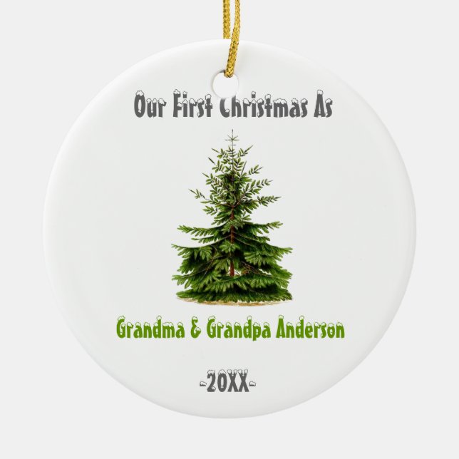 First Christmas as Grandma Grandpa Christmas Tree Ceramic Tree Decoration (Front)