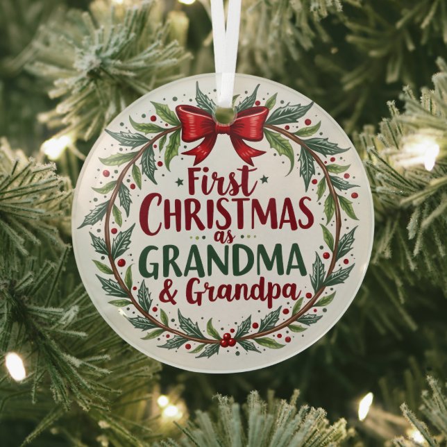 First Christmas as Grandma & Grandpa Holiday Glass Tree Decoration (Insitu)