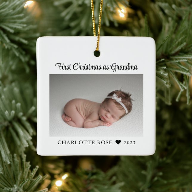 First Christmas as Grandma New Baby Photo Ceramic Ornament (Tree)