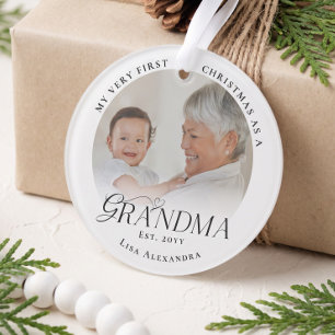 First Christmas As Grandma Personalised Baby Photo Ornament