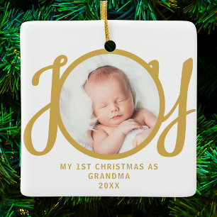 First Christmas As Grandma Photo Gold Script Ceramic Ornament
