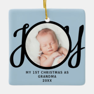 First Christmas As Grandma Photo Joy Blue Black Ceramic Ornament
