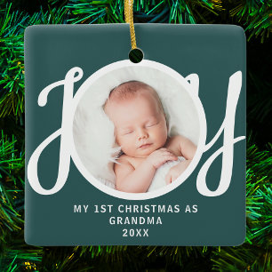 First Christmas As Grandma Photo Keepsake Green Ceramic Ornament