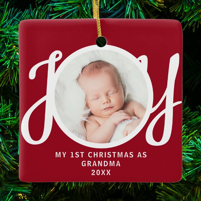 First Christmas As Grandma Photo Keepsake Red  Ceramic Ornament (Creator Uploaded)