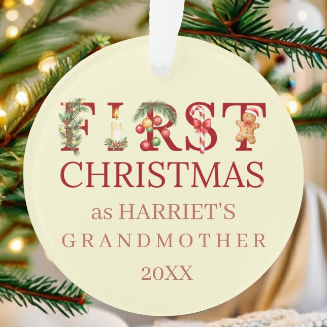 First Christmas as Grandma Red Typography – Custom Ornament (Creator Uploaded)