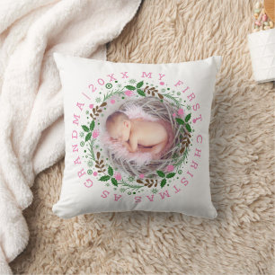 First Christmas as grandma wreath pink Cushion