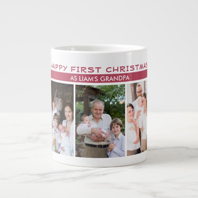First Christmas as Grandpa 5 Photo Collage Large Coffee Mug (Front)