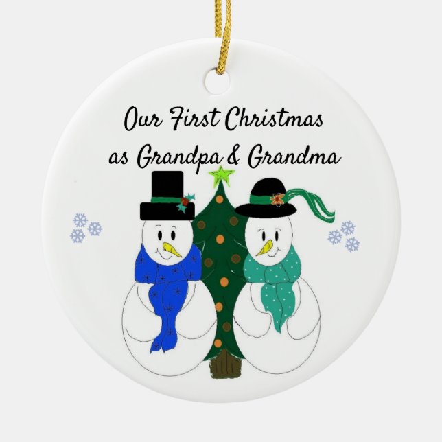 First Christmas as Grandpa and Grandma Ceramic Tree Decoration (Front)