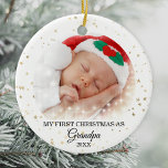 First Christmas As Grandpa Photo Ceramic Ornament<br><div class="desc">This cute Grandpa Christmas Ornament is decorated with gold stars on a white background.
Easily customisable with baby's photo and year.
Please note that the small white stars are not included in the design.</div>