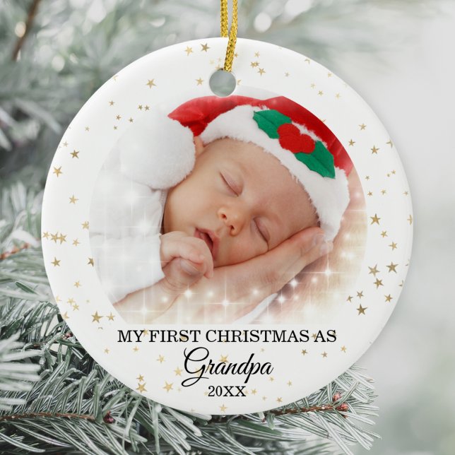 First Christmas As Grandpa Photo Ceramic Ornament (Creator Uploaded)