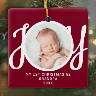 First Christmas As Grandpa Photo Keepsake Maroon Ceramic Ornament