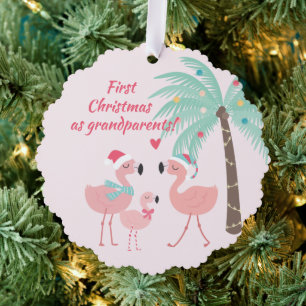 First Christmas as Grandparent Cute Santa Flamingo Tree Decoration Card