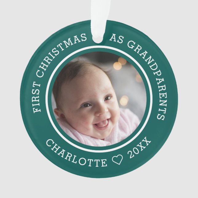 First Christmas As Grandparents 2 Photo Green Ornament (Front)