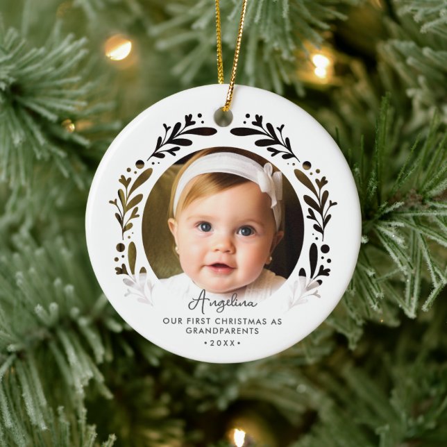 First Christmas As Grandparents Baby 2-Photo Ceramic Tree Decoration (Tree)