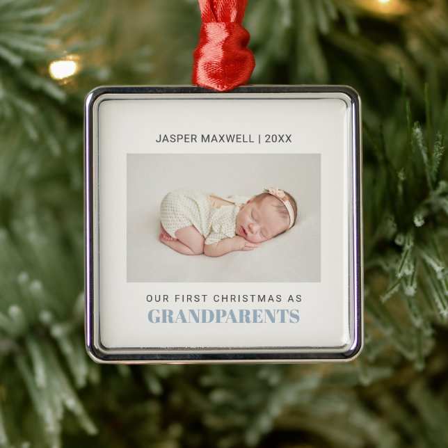 First Christmas as Grandparents Baby Boy photo  Metal Tree Decoration (Tree)