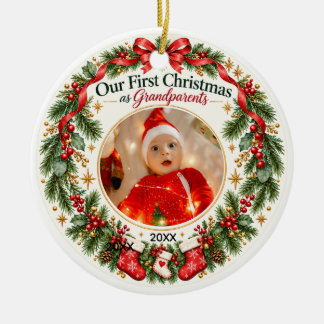 First Christmas as Grandparents Baby Photo Ceramic Tree Decoration