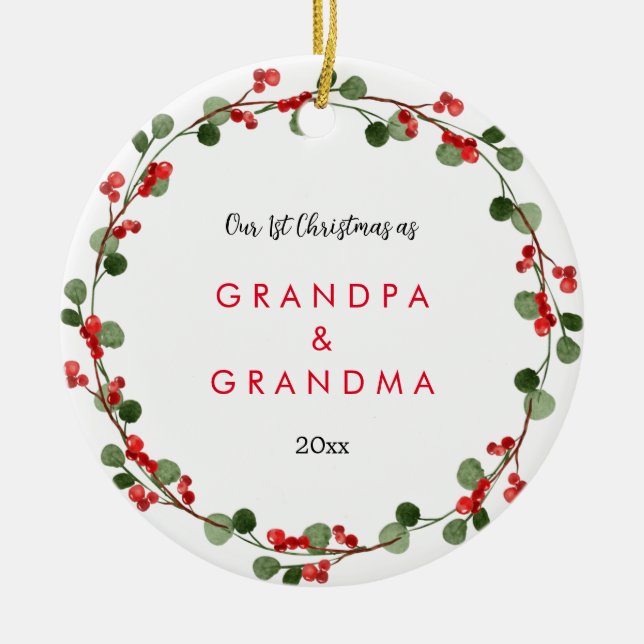 First Christmas As Grandparents | Baby Photo Ceramic Tree Decoration (Front)