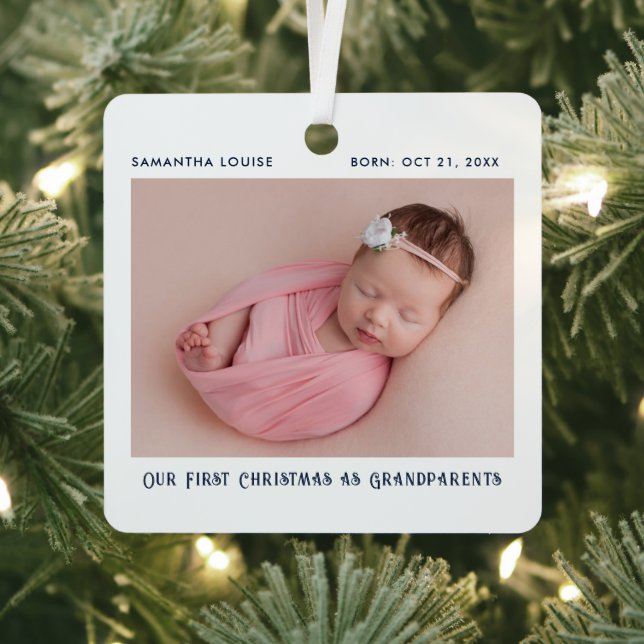 First Christmas As Grandparents Baby Photo Custom Metal Tree Decoration (Insitu)