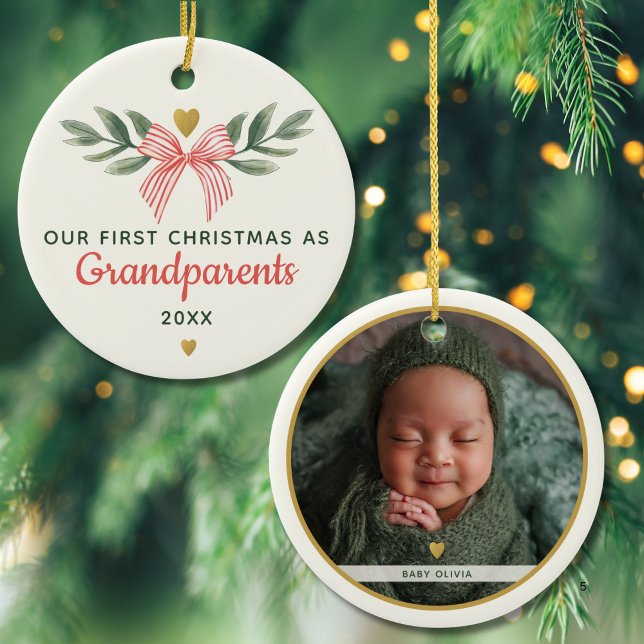 First Christmas As Grandparents Baby Photo Name Ceramic Tree Decoration (Creator Uploaded)
