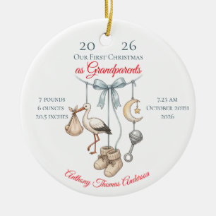 First Christmas As Grandparents Baby Stats Photo Ceramic Tree Decoration