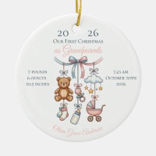 First Christmas As Grandparents Baby Stats Photo Ceramic Tree Decoration