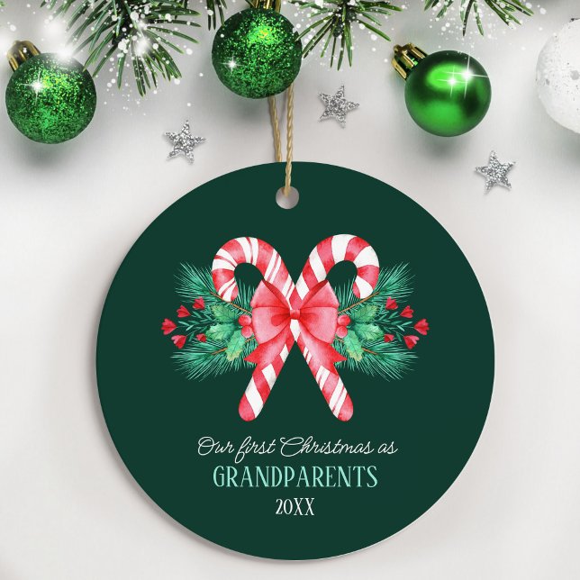 First Christmas as Grandparents Candy Canes Ceramic Tree Decoration (First Christmas as Grandparents Candy Canes Ceramic Ornament)