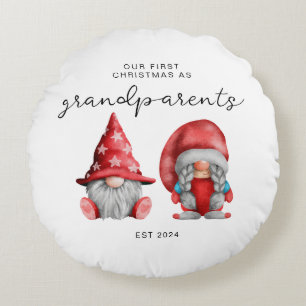 First Christmas as Grandparents Christmas family  Round Cushion