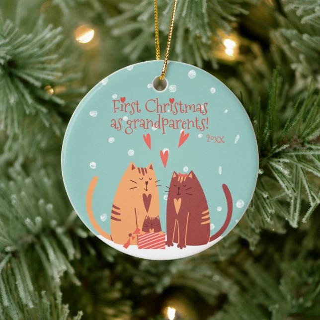 First Christmas as Grandparents! Cute Cats  Ceramic Tree Decoration (Tree)