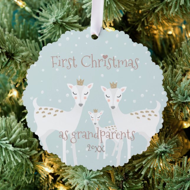 First Christmas as Grandparents - Cute Deer Blue Tree Decoration Card (Insitu (Tree))