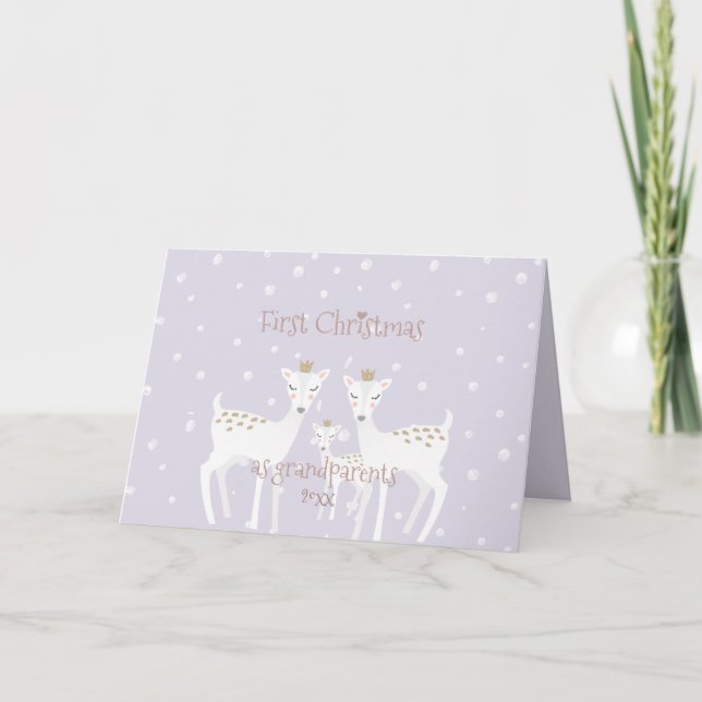 First Christmas as Grandparents - Cute Deer Lilac Holiday Card (Front)