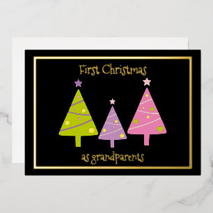 First Christmas as Grandparents Cute Trees Custom Foil Holiday Card