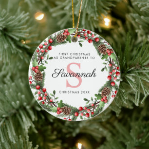 First Christmas As Grandparents Floral Wreath Ceramic Tree Decoration