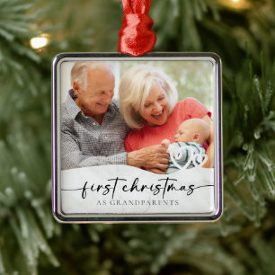 First Christmas as Grandparents Marble Photo  Metal Tree Decoration