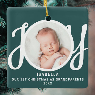 First Christmas As Grandparents Photo Green Ceramic Ornament
