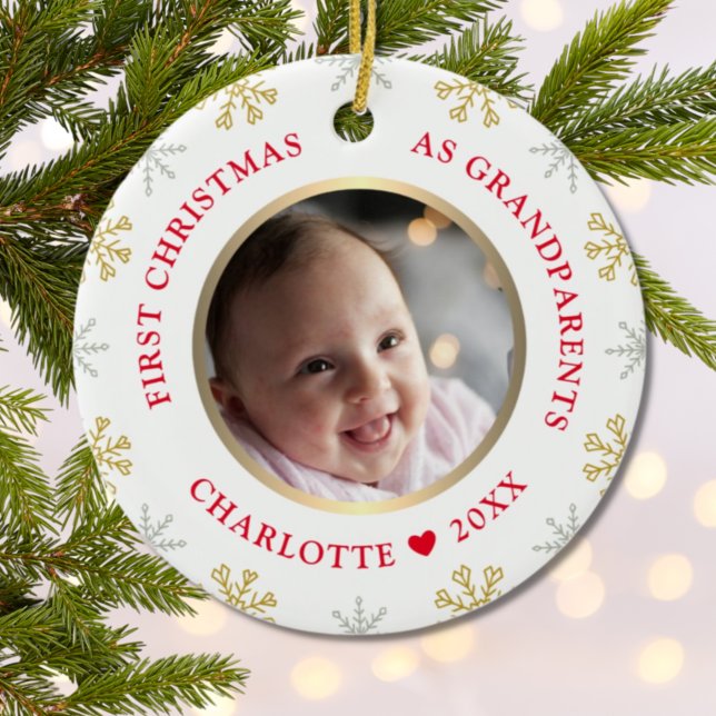 First Christmas As Grandparents Photo Holiday Ceramic Tree Decoration (Creator Uploaded)