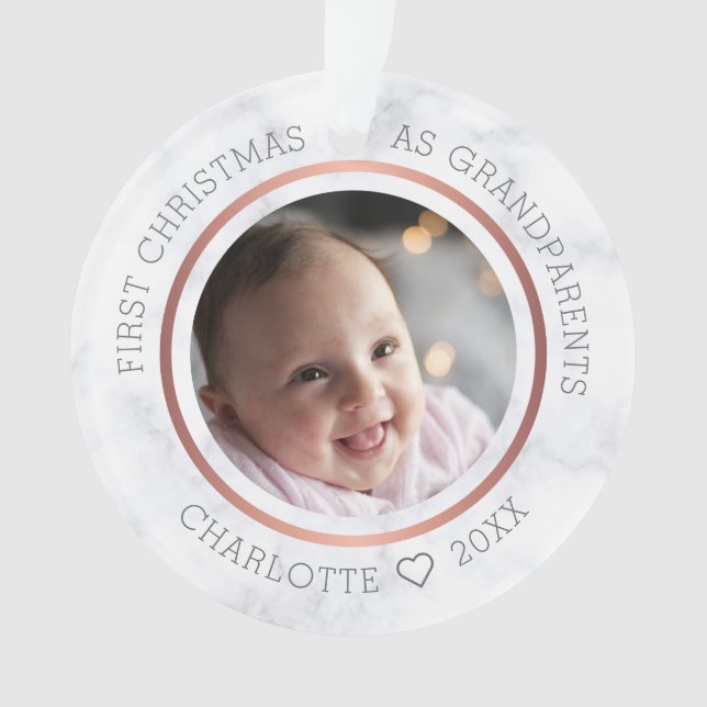 First Christmas As Grandparents Photo Marble Ornament (Front)